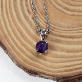925 Sterling Silver Natural Amethyst Necklace Handmade Solitaire Pendant Necklace
