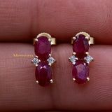 Natural Ruby Gemstone With Diamond 14k Yellow Gold Earring