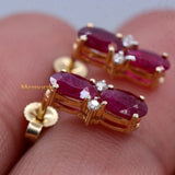 Natural Ruby Gemstone With Diamond 14k Yellow Gold Earring