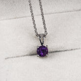 925 Sterling Silver Natural Amethyst Necklace Handmade Solitaire Pendant Necklace