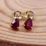 Natural Ruby Gemstone With Diamond 14k Yellow Gold Pear Shaped Earring