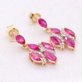 Beautiful Natural Ruby Gemstone With Diamond 14k Yellow Gold Earring