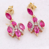 Beautiful Natural Ruby Gemstone With Diamond 14k Yellow Gold Earring