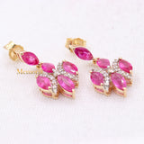 Beautiful Natural Ruby Gemstone With Diamond 14k Yellow Gold Earring