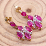 Beautiful Natural Ruby Gemstone With Diamond 14k Yellow Gold Earring