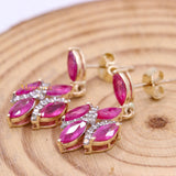 Beautiful Natural Ruby Gemstone With Diamond 14k Yellow Gold Earring