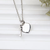 925 Sterling Silver Heart & Key Pendant Necklace Minimal Love Charm Jewelry