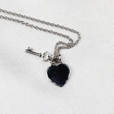 925 Sterling Silver Heart & Key Pendant Necklace Minimal Love Charm Jewelry