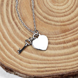 925 Sterling Silver Heart & Key Pendant Necklace Minimal Love Charm Jewelry