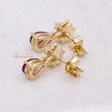 Natural Ruby Gemstone With Diamond 14k Yellow Gold Stud Earring