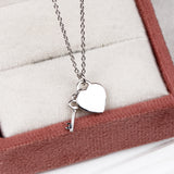 925 Sterling Silver Heart & Key Pendant Necklace Minimal Love Charm Jewelry