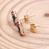 Natural Ruby Gemstone With Diamond 14k Yellow Gold Triangle Shaped Stud Earring