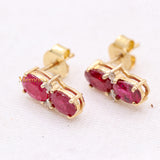 Natural Ruby Gemstone With Diamond 14k Yellow Gold Stud Earring