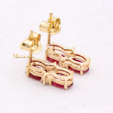 Natural Ruby Gemstone With Diamond 14k Yellow Gold Stud Earring