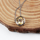 Elegant Natural Citrine Solitaire Necklace 925 Sterling Silver Yellow Gemstone Pendant