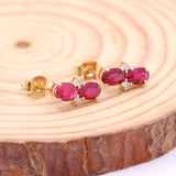 Natural Ruby Gemstone With Diamond 14k Yellow Gold Stud Earring