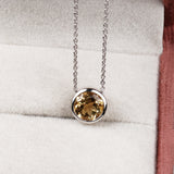 Elegant Natural Citrine Solitaire Necklace 925 Sterling Silver Yellow Gemstone Pendant