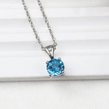 Blue Topaz Solitaire Pendant Necklace in 925 Sterling Silver Dainty Birthstone Jewelry