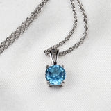 Blue Topaz Solitaire Pendant Necklace in 925 Sterling Silver Dainty Birthstone Jewelry