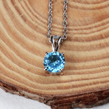 Blue Topaz Solitaire Pendant Necklace in 925 Sterling Silver Dainty Birthstone Jewelry