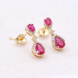 Natural Ruby Gemstone With Diamond 14k Yellow Gold Earring