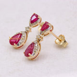 Natural Ruby Gemstone With Diamond 14k Yellow Gold Earring