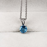 Blue Topaz Solitaire Pendant Necklace in 925 Sterling Silver Dainty Birthstone Jewelry