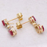 Natural Ruby Gemstone With Diamond 14k Yellow Gold Earring