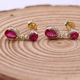 Natural Ruby Gemstone With Diamond 14k Yellow Gold Earring