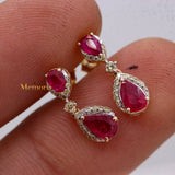 Natural Ruby Gemstone With Diamond 14k Yellow Gold Earring