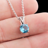 Blue Topaz Solitaire Pendant Necklace in 925 Sterling Silver Dainty Birthstone Jewelry