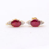 Natural Ruby Gemstone With Diamond 14k Yellow Gold Stud Earring