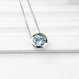 Elegant Blue Topaz Bezel Necklace in 925 Sterling Silver Minimal Solitaire Pendant for Women