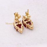 Natural Ruby Gemstone With Diamond 14k Yellow Gold Stud Earring