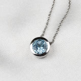 Elegant Blue Topaz Bezel Necklace in 925 Sterling Silver Minimal Solitaire Pendant for Women