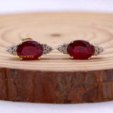 Natural Ruby Gemstone With Diamond 14k Yellow Gold Stud Earring