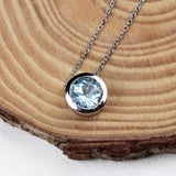 Elegant Blue Topaz Bezel Necklace in 925 Sterling Silver Minimal Solitaire Pendant for Women