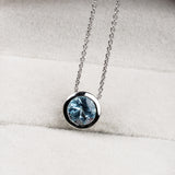 Elegant Blue Topaz Bezel Necklace in 925 Sterling Silver Minimal Solitaire Pendant for Women