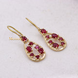 Natural Ruby Gemstone 14k Yellow Gold Drop Earring