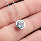 Elegant Blue Topaz Bezel Necklace in 925 Sterling Silver Minimal Solitaire Pendant for Women
