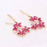 Floral Natural Ruby Gemstone 14k Yellow Gold Drop Earring