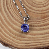 Natural Tanzanite Sterling Silver Necklace Genuine Stone Minimal Pendant Jewelry