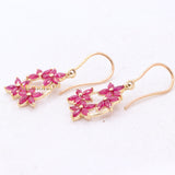 Floral Natural Ruby Gemstone 14k Yellow Gold Drop Earring