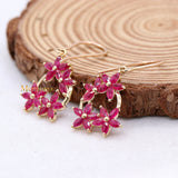 Floral Natural Ruby Gemstone 14k Yellow Gold Drop Earring