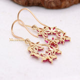 Floral Natural Ruby Gemstone 14k Yellow Gold Drop Earring