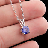 Natural Tanzanite Sterling Silver Necklace Genuine Stone Minimal Pendant Jewelry