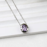 Natural Amethyst Oval Charm Necklace in Sterling Silver Handmade Minimal Jewelry