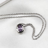 Natural Amethyst Oval Charm Necklace in Sterling Silver Handmade Minimal Jewelry