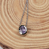 Natural Amethyst Oval Charm Necklace in Sterling Silver Handmade Minimal Jewelry
