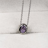 Natural Amethyst Oval Charm Necklace in Sterling Silver Handmade Minimal Jewelry
